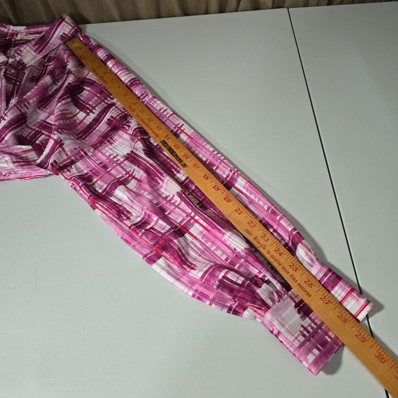 Soft Surroundings Shirt Womens XL Pink‎ White Button Up Long Sleeve Artsy Sheer - Picture 12 of 14